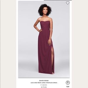 David’s Bridal bridesmaid dress in wine, size 10.